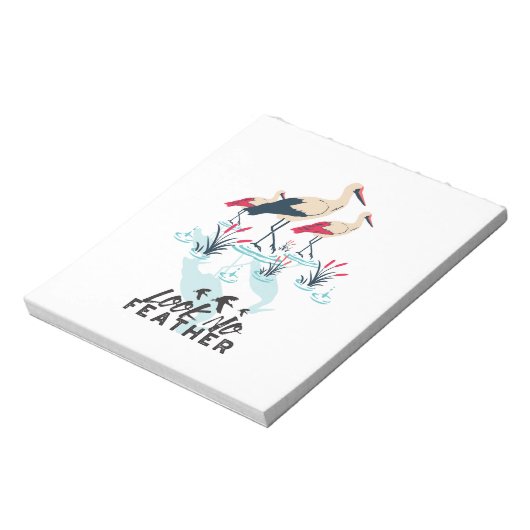 Whimsical Stork Pub Art - "Look No Feather" Notizblock (Rotiert)