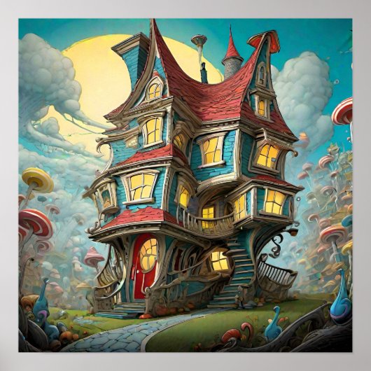 Whimsical Storybook Crooked House | Digitale Kunst Poster (Vorne)