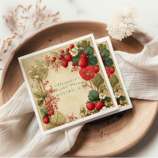 Whimsical Strawberry Botanicals Bridal Shower Serviette