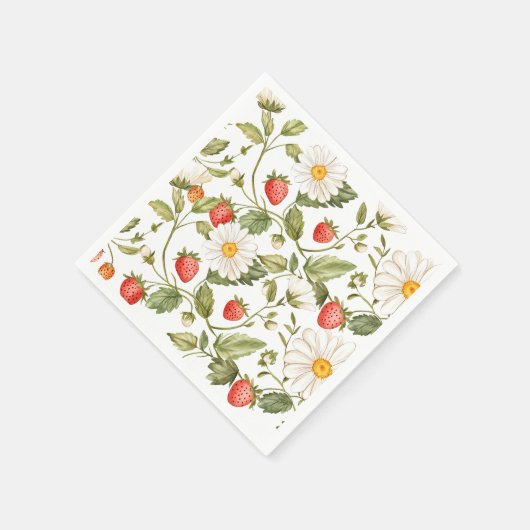 Whimsical Strawberry Daisy Floral Print Napkins Serviette (Ecke)