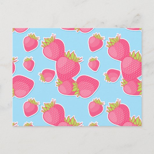 Whimsical Strawberry Pattern auf blau Postkarte (Vorderseite)