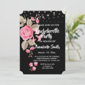 Whimsical String Lights Black Bachelor Einladung (Stehend Vorderseite)