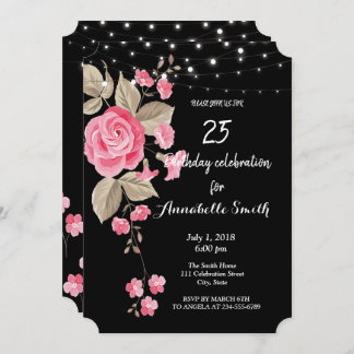 Whimsical String Lights Black Birthday Einladung