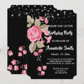 Whimsical String Lights Black Birthday Party Einladung (Vorne/Hinten)