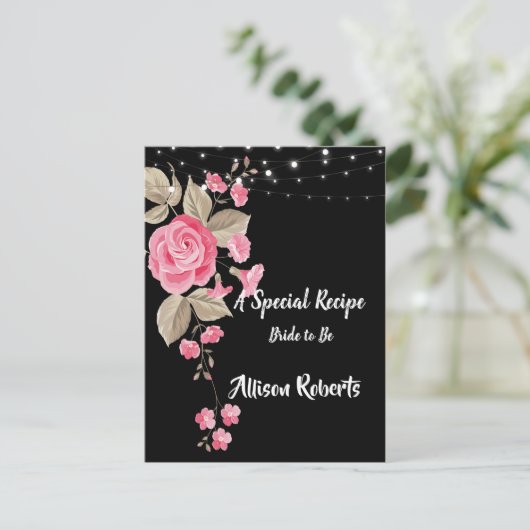 Whimsical String Lights Black Brautparty Postkarte (Stehend Vorderseite)