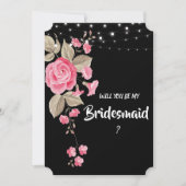 Whimsical String Lights Black Bridesmaid Einladung (Vorderseite)
