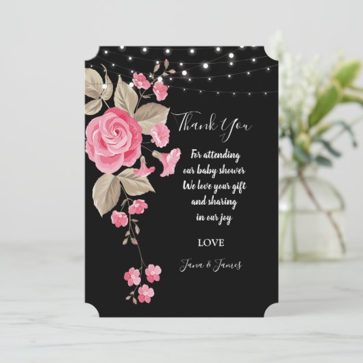 Whimsical String Lights Black danke Einladung (Stehend Vorderseite)