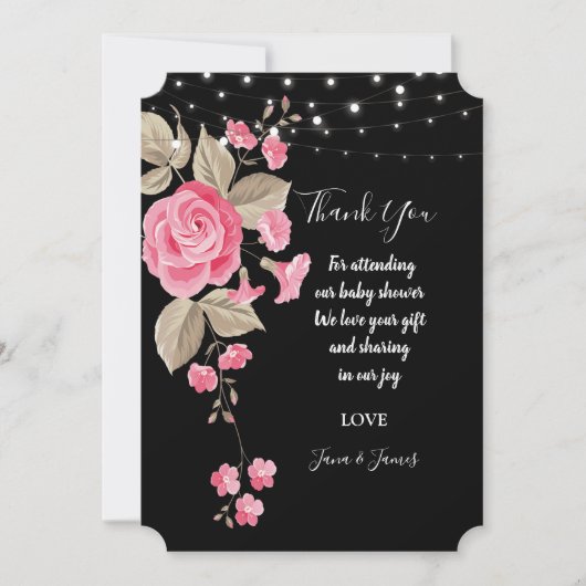 Whimsical String Lights Black danke Einladung (Vorderseite)