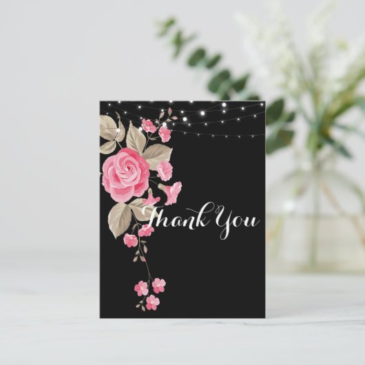 Whimsical String Lights Black Danke Postkarte (Stehend Vorderseite)