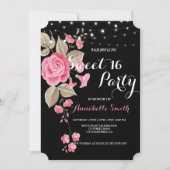Whimsical String Lights Black Sweet 16 Einladung (Vorderseite)