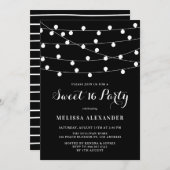 Whimsical String Lights Black Sweet 16 Party Einladung (Vorne/Hinten)