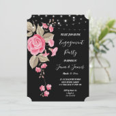 Whimsical String Lights Black Verlobung Einladung (Stehend Vorderseite)