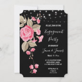 Whimsical String Lights Black Verlobung Einladung (Vorderseite)