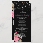 Whimsical String Lights Black Wedding Menu Programm (Vorne/Hinten)