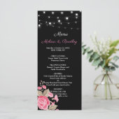 Whimsical String Lights Black Wedding Menu Programm (Stehend Vorderseite)