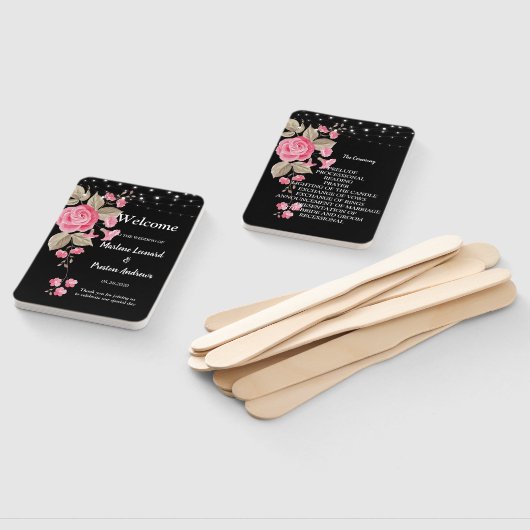 Whimsical String Lights Black Wedding Program Fächer (Non-assembled)