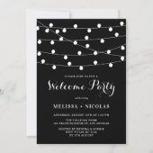Whimsical String Lights Black Welcome Party Einladung (Vorderseite)