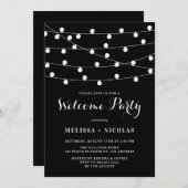 Whimsical String Lights Black Welcome Party Einladung (Vorne/Hinten)