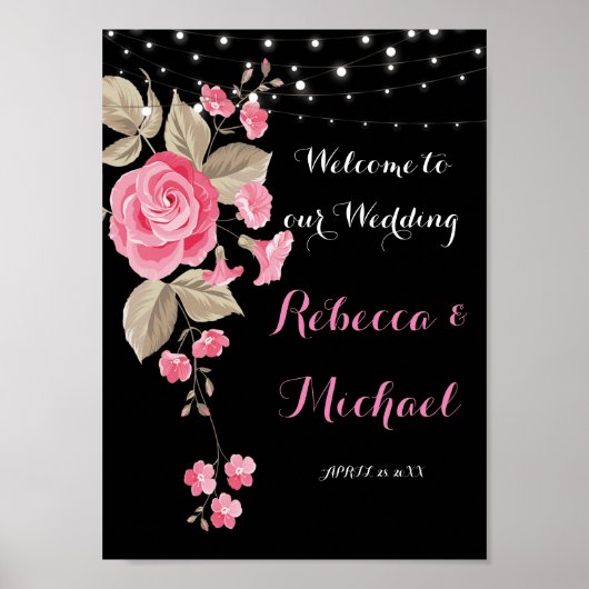 Whimsical String Lights Black Welcome Poster (Vorne)