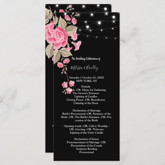 Whimsical String Lights Black Zeremonie Programs Programm (Vorne/Hinten)