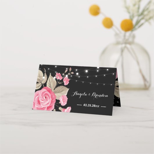 Whimsical String Lights BlackPlace Card Platzkarte (Rückseite)