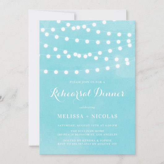 Whimsical String Lights Blue Probe Dinner Einladung (Vorderseite)