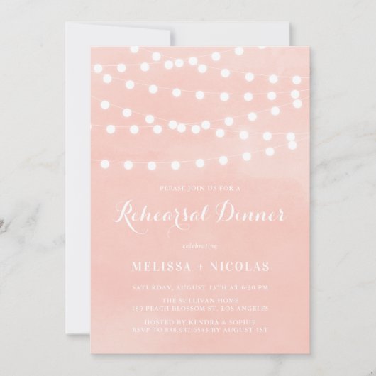 Whimsical String Lights Blush Probe Dinner Einladung (Vorderseite)