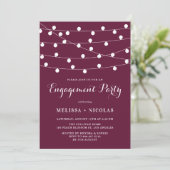 Whimsical String Lights Lila Engagement Party Einladung (Stehend Vorderseite)