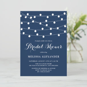 Whimsical String Lights Navy Blue Brautparty Einladung