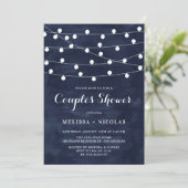 Whimsical String Lights Navy Blue Couples Dusche Einladung (Stehend Vorderseite)