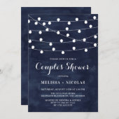 Whimsical String Lights Navy Blue Couples Dusche Einladung (Vorne/Hinten)