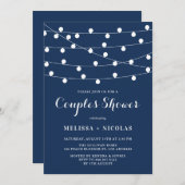Whimsical String Lights Navy Blue Couples Dusche Einladung (Vorne/Hinten)