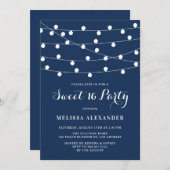 Whimsical String Lights Navy Blue Sweet 16 Party Einladung (Vorne/Hinten)