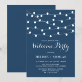 Whimsical String Lights Navy Blue Welcome Party Einladung (Vorne/Hinten)