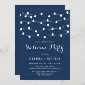 Whimsical String Lights Navy Blue Welcome Party Einladung (Vorne/Hinten)