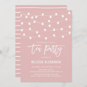 Whimsical String Lights Pink Tee Party Einladung (Vorne/Hinten)