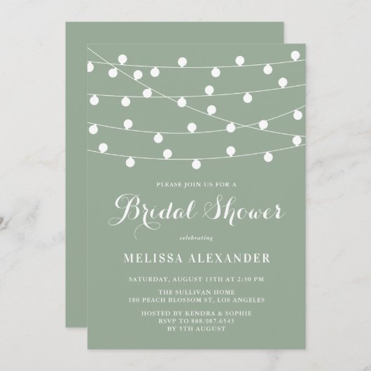 Whimsical String Lights Sage Green Brautparty Einladung (Vorne/Hinten)