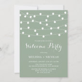 Whimsical String Lights Sage Green Welcome Party Einladung (Vorderseite)