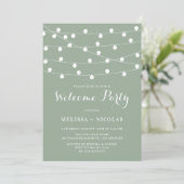 Whimsical String Lights Sage Green Welcome Party Einladung (Stehend Vorderseite)