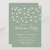 Whimsical String Lights Sage Green Welcome Party Einladung (Vorne/Hinten)