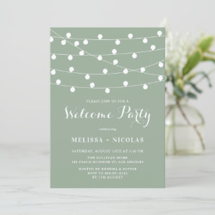 Whimsical String Lights Sage Green Welcome Party Einladung