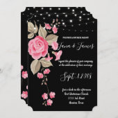 Whimsical String Lights Schwarze Hochzeit Einladung (Vorne/Hinten)