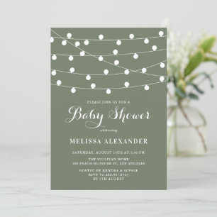 Whimsical String Lights Taupe Green Baby Dusche Einladung