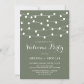 Whimsical String Lights Taupe Green Welcome Party Einladung (Vorderseite)