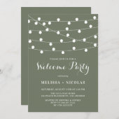 Whimsical String Lights Taupe Green Welcome Party Einladung (Vorne/Hinten)