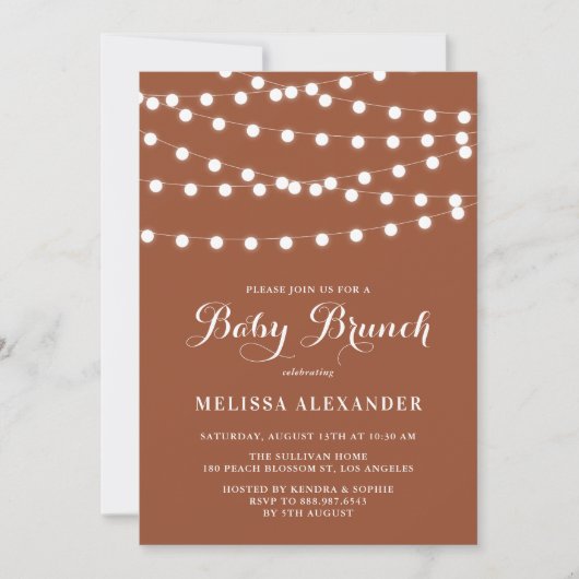 Whimsical String Lights Terracotta Baby Brunch Einladung (Vorderseite)