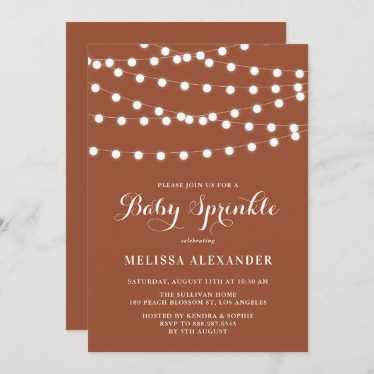 Whimsical String Lights Terracotta Baby Sprinkle Einladung (Vorne/Hinten)