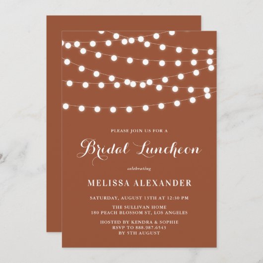 Whimsical String Lights Terracotta Einladung (Vorne/Hinten)