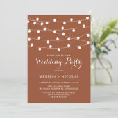Whimsical String Lights Terracotta Wedding Party Einladung (Stehend Vorderseite)