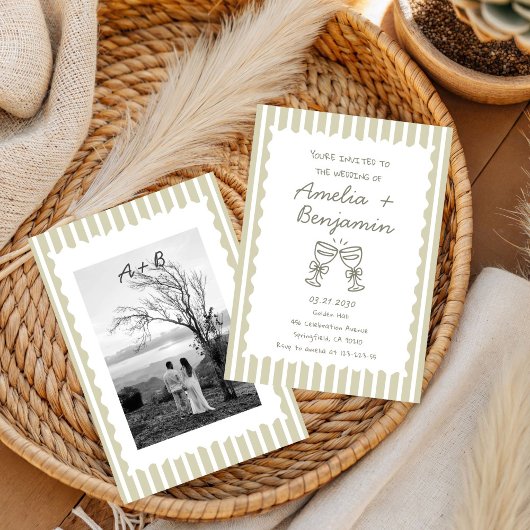 Whimsical Stripe Green champagne Whimsical  Einladung